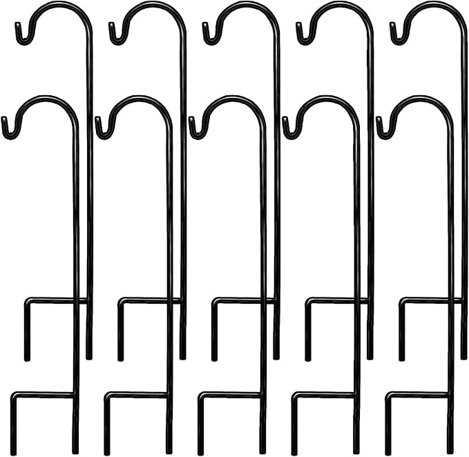 Ashman Shepherds Hook 10 Pack Black, 35 Inches Tall, Made of Premium Metal for Hanging Solar Light, Bird Feeders, Mason Jars, Garden Stake and Wedding Décor.-VerdiqueGarden