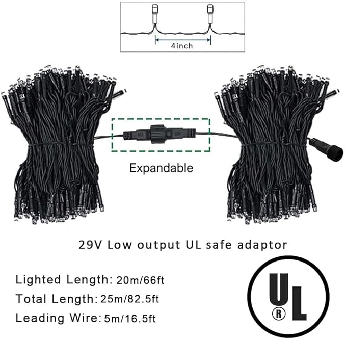 weillsnow 66 FT 200 LED Warm White Christmas Lights,Plug in Waterproof String Lights,8 Lighting Modes with Memory for Outdoor Indoor Garden Tree Christmas Party Decorations(Warm White)-VerdiqueGarden