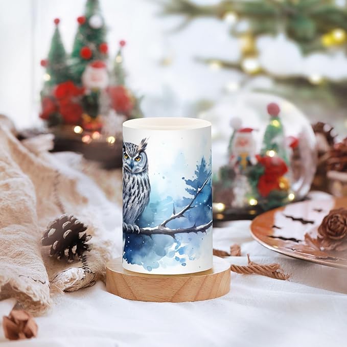 Flickering Flameless Candles, Owl on Tree LED Candles with Remote Timer, Set of 2 Battery Operated Candle for Valentine Wedding Birthday-VerdiqueGarden