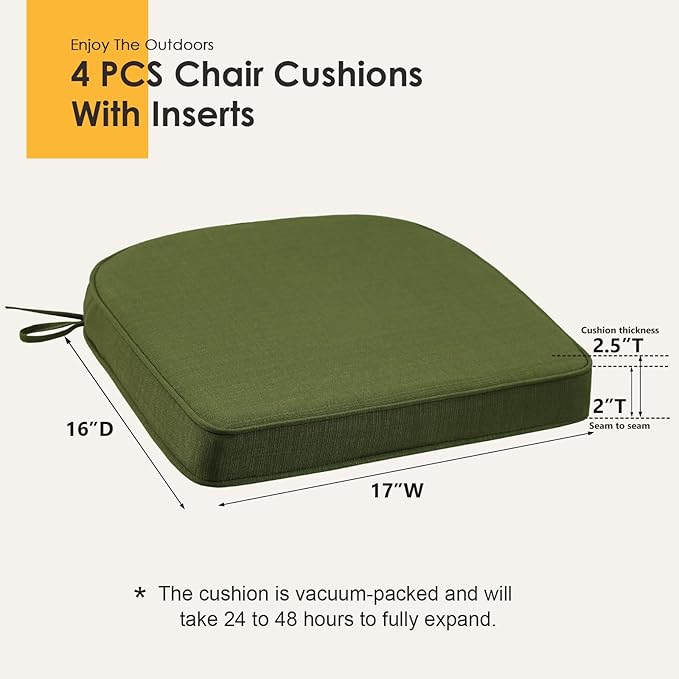 Outdoor Round Corner Seat Cushion, 17"x16"x2", Set of 4, Non Slip Seat Cushion Pads with Removable Cover for Patio Furniture, Garden Yard Lawn, Deep Forest Green-VerdiqueGarden