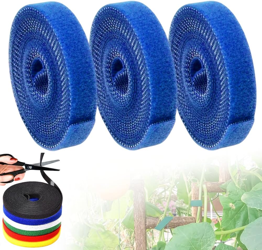 Reusable Plant Ties Tape for Climbing Plants, Garden Ties Tomato Plant Supports, Adjustable Garden Twine & Twist Ties Plant Ties for Outdoor Indoor Plants Stakes Gardening Supplies (Blue, 3 Rolls)-VerdiqueGarden