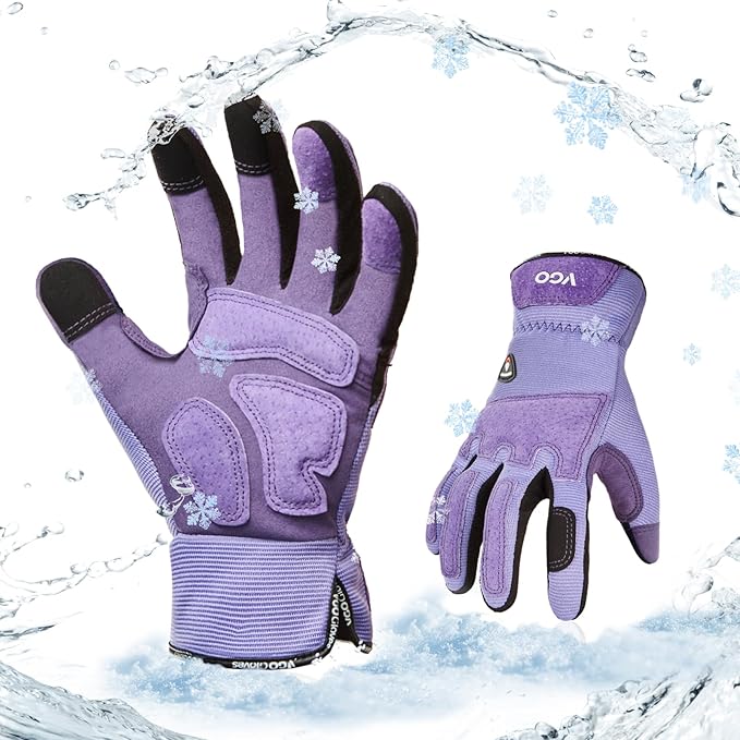 Vgo... Winter Gardening Gloves Women,Safety Work Gloves, Puncture-proof,Thornproof,Touchscreen(1 Pair,S,Purple,SL7471FLWP)-VerdiqueGarden