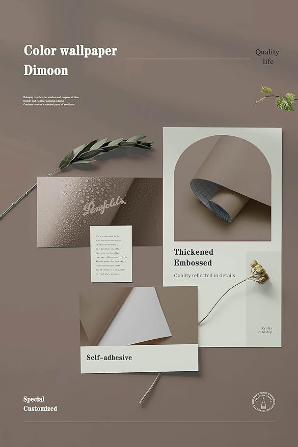 Dimoon 78.7''x17.7'' Etoupe Peel and Stick Wallpaper Contact Paper Modern Self Adhesive Wall Paper Removable Renter Friendly Textured Solid Color Shelf Cabinet Vinyl Roll (78.7''x17.7'',Etoupe)-VerdiqueGarden