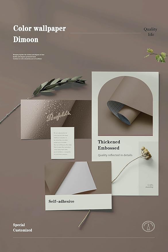 Dimoon 110''x17.7'' Etoupe Peel and Stick Wallpaper Contact Paper Modern Self Adhesive Wall Paper Removable Renter Friendly Textured Solid Color Shelf Cabinet Vinyl Roll (110''x17.7'',Etoupe)-VerdiqueGarden