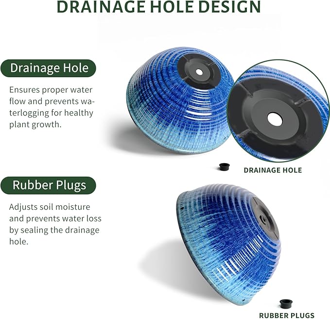 10in Hanging Planters for Indoor and Outdoor Plants, 2 Pack Hanging Planter with Drainage Hole, Round Hanging Flower Pots for Garden Home Decor (Blue Glaze)-VerdiqueGarden