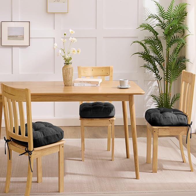 Chair Cushions, Foam Dining Chair Cushions, Tufted Indoor Chair Pads,16.5” x 16.5” x 3.5”, Set of 4, Black-VerdiqueGarden