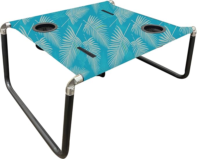 Neso Portable Beach Table with Cup Holders, Cell Phone Pockets, Lightweight for Picnics and Parks (Aqua Fronds)-VerdiqueGarden