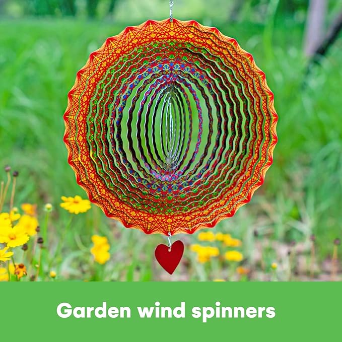 SteadyDoggie 12-Inch Wind Spinner Mandala Thangka - 3D Stainless Steel Laser Cut Metal Art - Reflective Geometric Pattern Kinetic Yard Decoration - Hanging Wind Spinners for Indoor and Outdoor Use-VerdiqueGarden