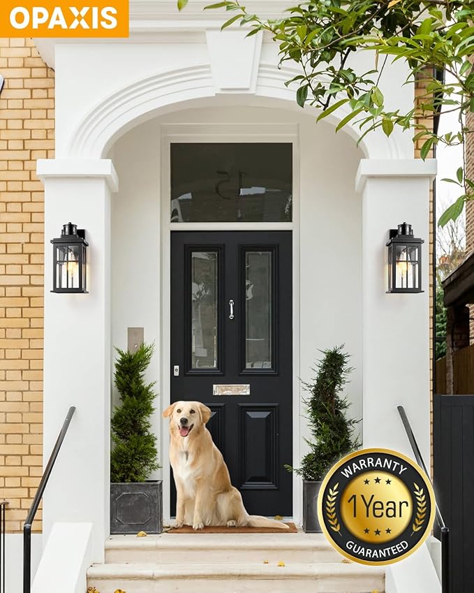 Motion Sensor Outdoor Lights, 2 Pack Outside Light Fixture Dusk to Dawn, Black Outdoor Motion Sensor Light, Anti-Rust Exterior Light Fixture for House, Garage, Doorway, Porch, 100% Aluminum-VerdiqueGarden