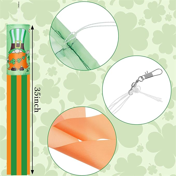 4 Pieces St. Patrick's Day Windsock Shamrock Windsock Flag Irish Green Truck Pattern Design Windsock Outdoor Hanging Decoration for St. Patrick's Day Backyard Garden Balcony Decor, 35 Inch-VerdiqueGarden