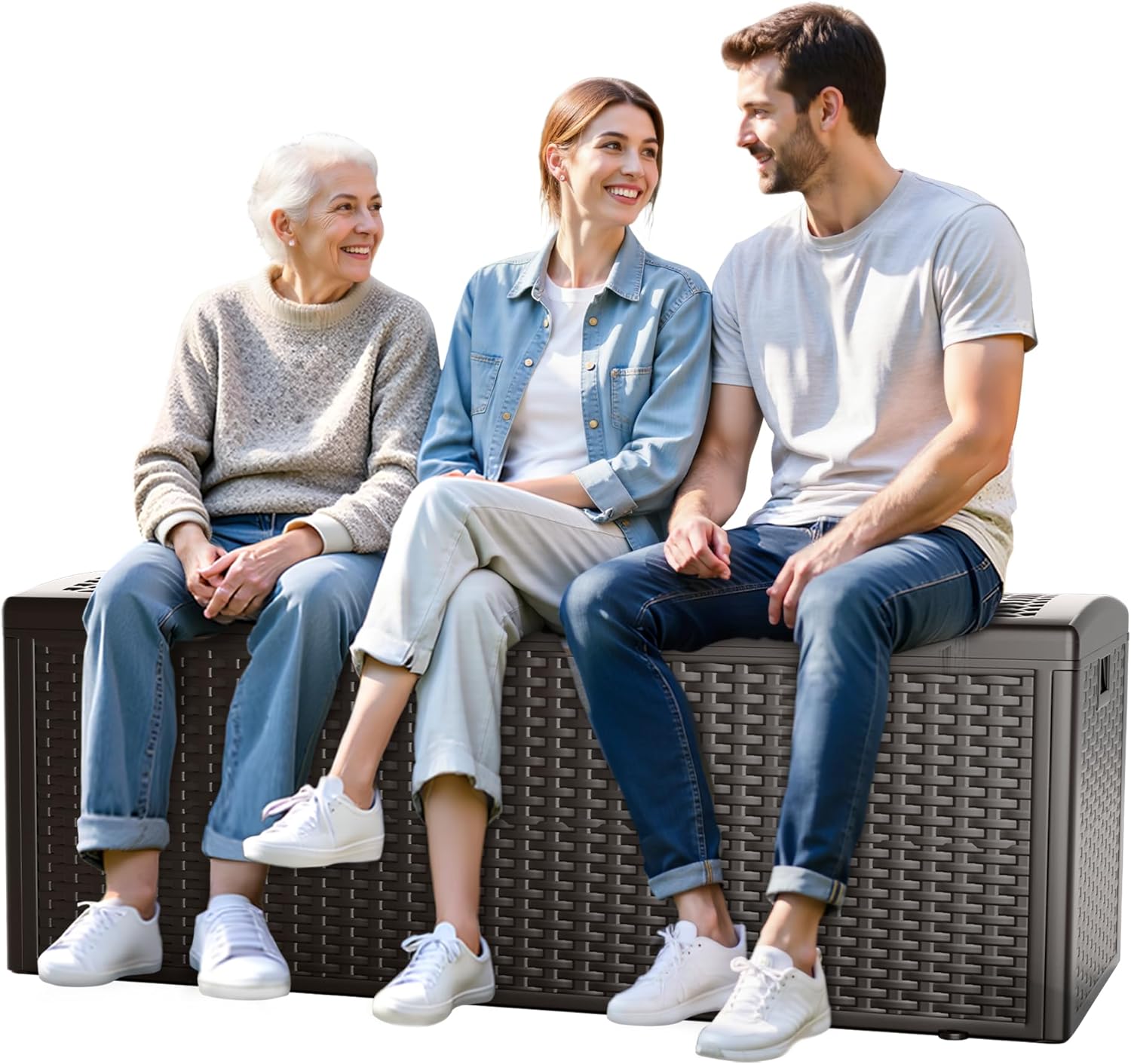 150 Gallon Deck Box, Double Layer Waterproof Resin Outdoor Indoor Storage Box, Lockable & UV Resistant Storage Bin for Patio Furniture, Garden Tools, Pool Accessories (Brown)-VerdiqueGarden