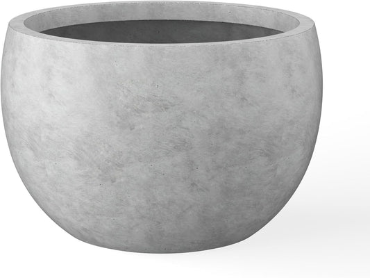 Kante 19.9" Dia Round Concrete Planter, Outdoor/Indoor Large Bowl Plant Pots with Drainage Hole and Rubber Plug for Garden Patio Balcony Home, Natural Concrete-VerdiqueGarden