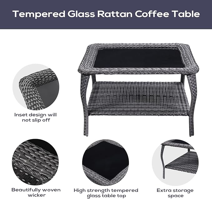 Outdoor Furniture Sectional Sofa L Shaped Couch - Patio Wicker Set with 2 Swivel Glider Chairs, 5 Piece Rattan Patio Conversation Sets with Gray Cushion for Deck Backyard Sunroom-VerdiqueGarden