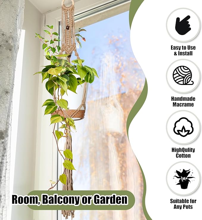 Hoteam 12 Pcs Macrame Plant Hangers Macrame Hanging Planters for Indoor Plants Handmade Boho Hanging Baskets Flower Pots Holder for Outdoor Home Wall Decor-VerdiqueGarden