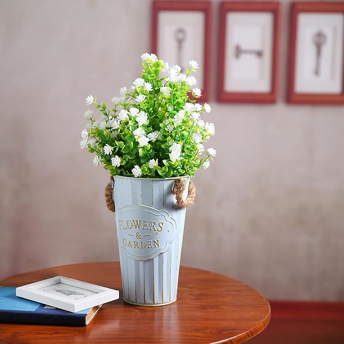 Artificial Plants Flowers Grass Shrubs 8 Pack No Fade Faux Plastic Flowers Outdoor for Vases Farmhouse Garden Porch Patio Office Indoor Wedding Decoration Greenery Fake Plants (2#White)-VerdiqueGarden