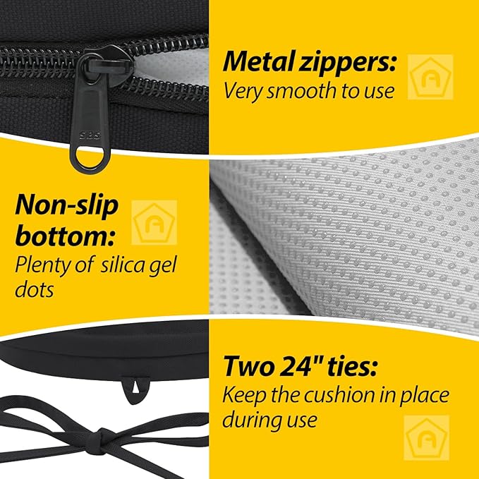 AAAAAcessories Outdoor Seat Cushions for Chairs, Waterproof, Fade-Resistant Patio Furniture Replacement Cushions, 17" x 16" x 2", Set of 2, Black-VerdiqueGarden