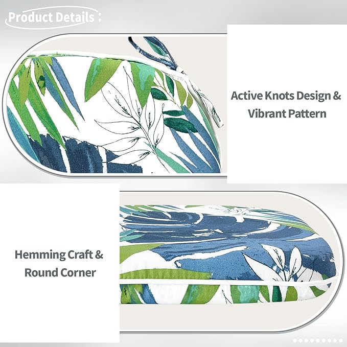 Indoor/Outdoor Chair Cushions 16x17 Inch, Patio Chair Cushions with Ties, All Weather Seat Cushions for Patio Furniture Home Garden Chair Use, Set of 2, Islamorada Blue Green-VerdiqueGarden