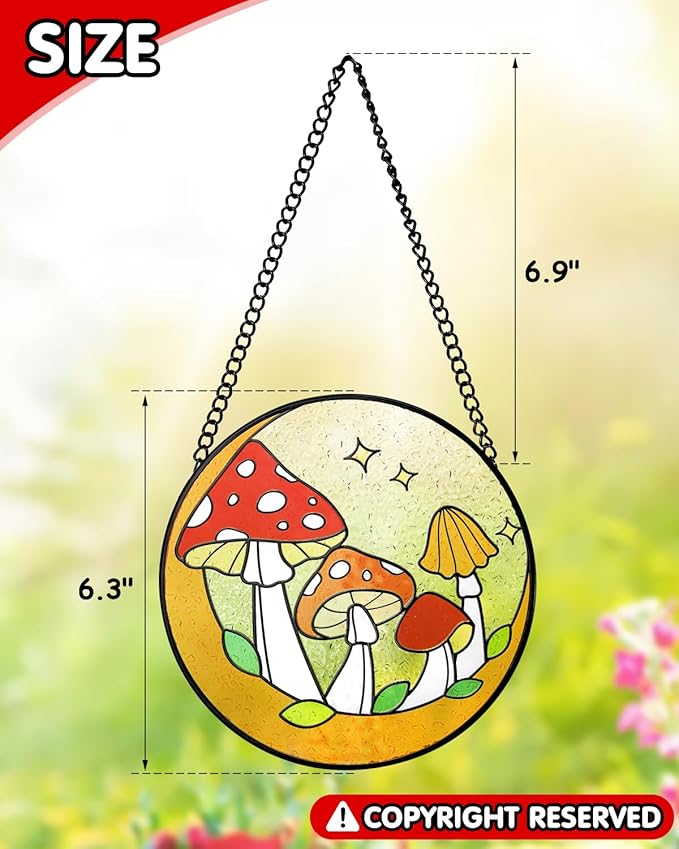 Tuitessine Mushroom Stained Glass Suncatcher Moon Toadstools Window Wall Hanging Ornament Hand-Painted Glass Panel Decor for Home Gift for Nature Plant Mushroom Lovers 6.3"*6.3"-VerdiqueGarden