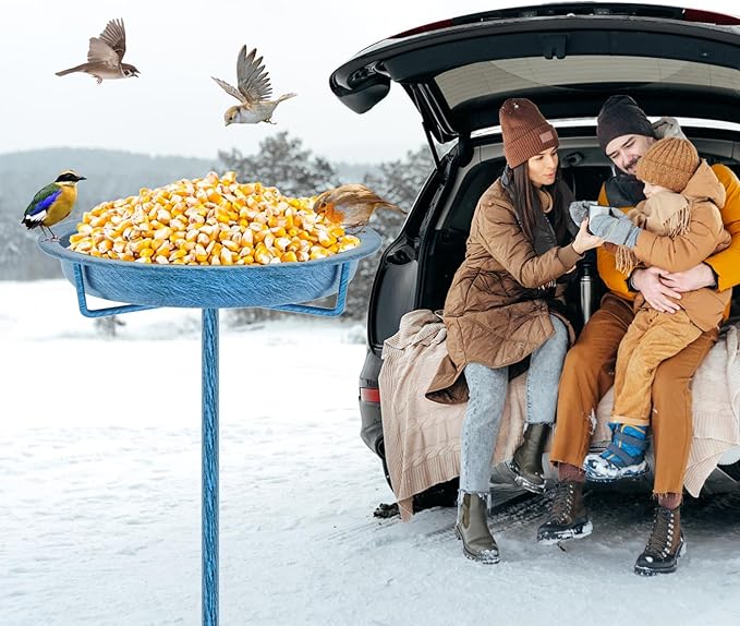 Metal Bird Bath for Outside, 36.2" Height Birdbath Bowl Standing Bird Feeders for Outdoors with 4 Prongs Base Stake, Freestanding Birdfeeders for Garden Yard Lawn Decor (Retro Blue)-VerdiqueGarden