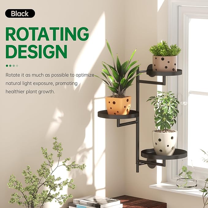 Rotating Window Wall Plant Shelves Stand Holder, 3 Tiered Metal Floating Plant Shelf Hanger Indoor , Window Sill Gifts-VerdiqueGarden