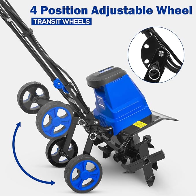 BILT HARD 14-Amp 18-Inch Electric Tiller Cultivator, 8'' Tilling Depth Corded Garden Rototiller, 6 Steel Front Tines Roto Tillers with Adjustable Wheels & Foldable Handle for Garden Lawn Soil Digging-VerdiqueGarden