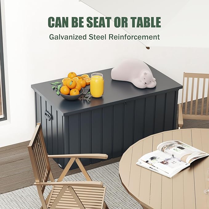 Domi Outdoor Storage Deck Box 120 Gallon, Outdoor Deck Box with Waterproof Storage Bag for Outside Cushions, Garden Tools and Pools Equipment, Gray-VerdiqueGarden