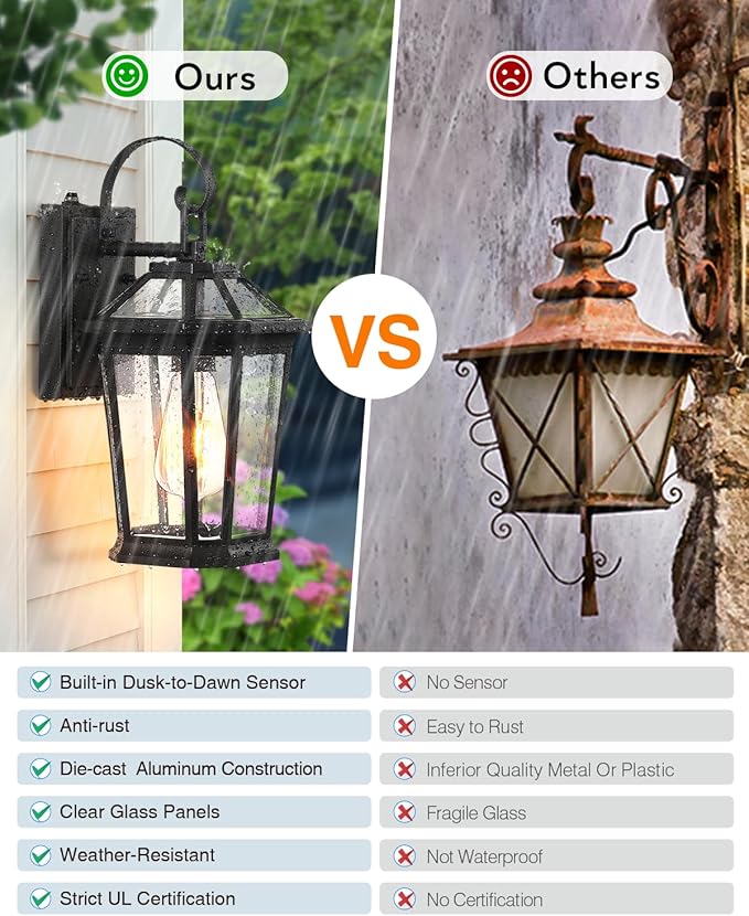 VIANIS Dusk to Dawn Exterior Light Fixture, Waterproof Outdoor Wall Sconce Porch Light for House, 100% Anti-Rust Aluminum Outside House Lights, Farmhouse Coach Lantern for Porch, Garage, Front Door-VerdiqueGarden