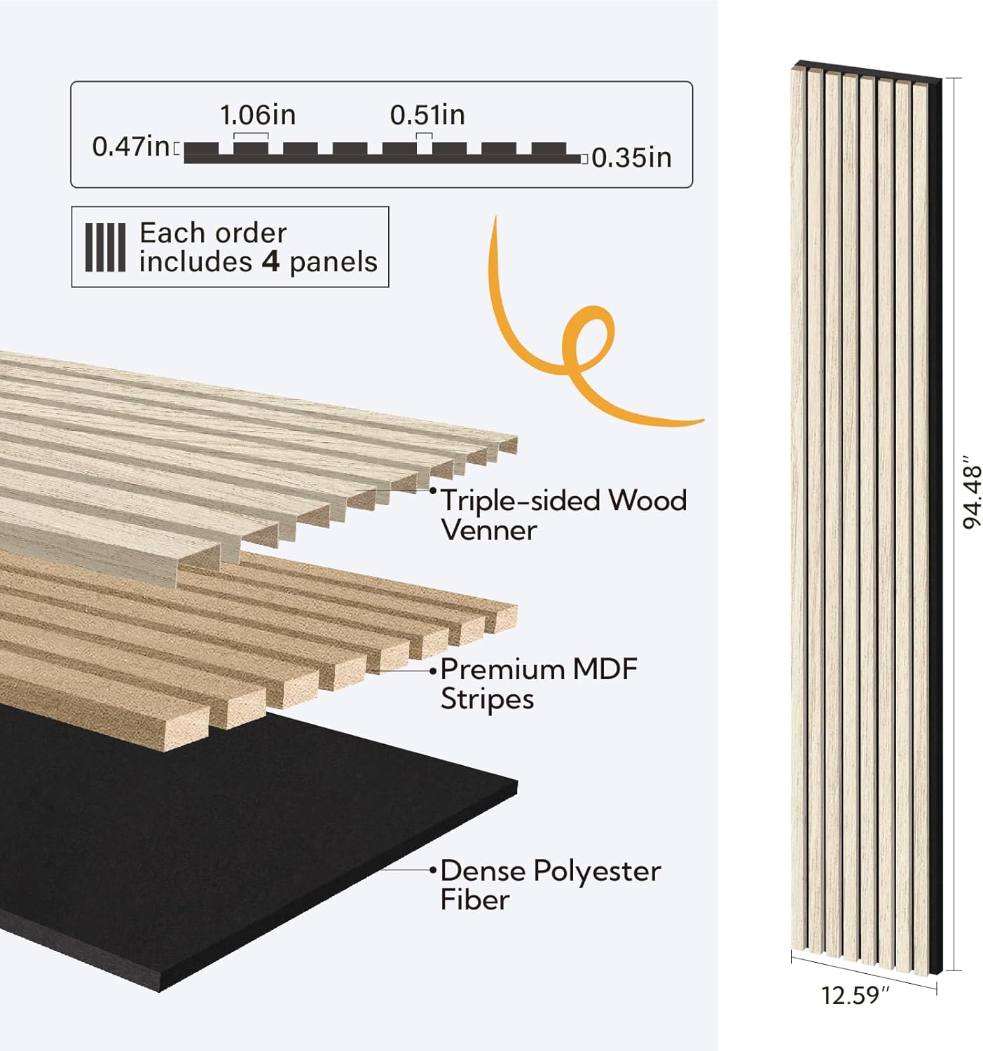 Olanglab Wood Slat Wall Panels 4 Pack, Wooden Acoustic Wall Panels, 94.5"x12.6" Each 3D Wall Panels for Interior Wall Decor (Light Oak-Extendo Trio)-VerdiqueGarden