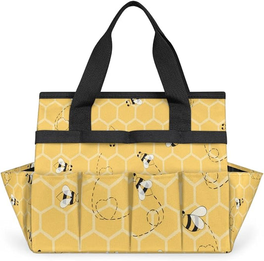 Yellow Bee Gardening Tool Bag,Heavy Duty Garden Tote Bag,Portable Oxford Gardening Storage Basket Organizer Handbag with Pockets Handle,Hand Tools Gifts for Outdoor Garden Lawn Yard-VerdiqueGarden