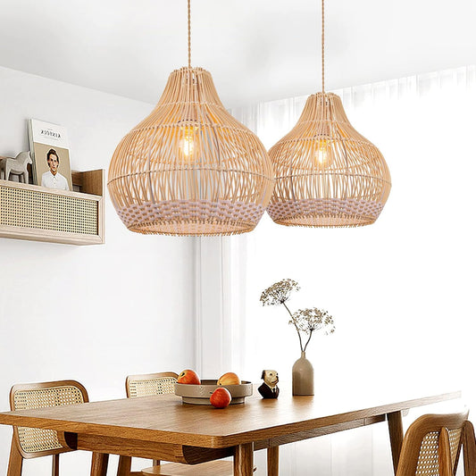 Arturesthome 1 Light Coastal Rattan Pendant Light for Kitchen Island White,Wicker Chandelier,Handmade Woven Hanging Ceiling Lighting Fixtures Lampshade for Living Room Bedroom-VerdiqueGarden