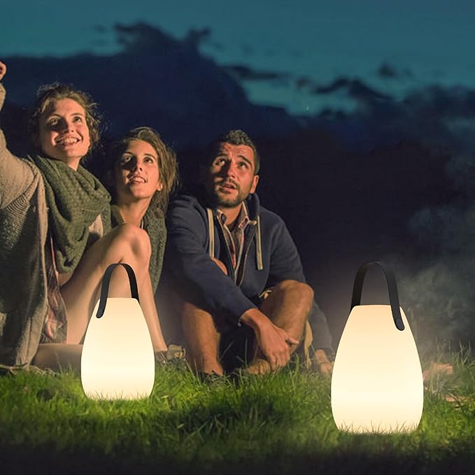 uuffoo 2 Pack Portable Outdoor Table Lamp, Dimmable Cordless Lamp with Remote and 7 RGB Colors IP44 Waterproof Hanging Lamp Indoor/Outdoor Night Lamp Lantern for Bedroom Garden Dining Camping-VerdiqueGarden