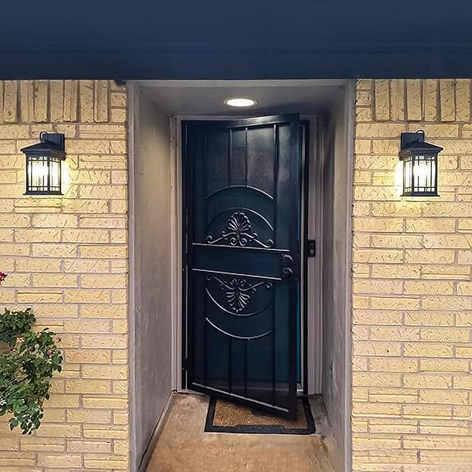 Outdoor Porch Lights Wall Mount, 2 Pack 12.4 Inch Outdoor Wall Lantern With E26 Sockets & Seeded Glass, Classic Exterior Lighting Fixtures, Waterproof Black Porch Light Fixtures For House, Garage-VerdiqueGarden