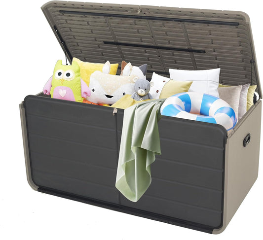 Resin Deck Box 260 Gallons, Extra Large Heavy-Duty Outdoor Storage Box, Lockable & Waterproof Patio Outside Storage Box for Patio Furniture, Garden Tools, Pool Supplies-VerdiqueGarden