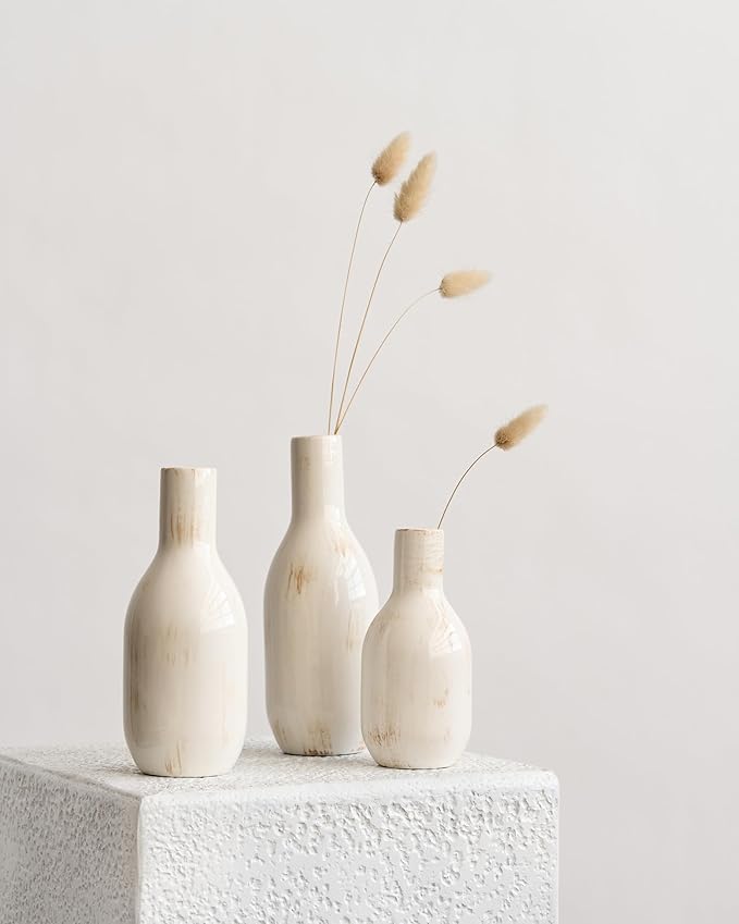 NOBULA White Ceramic Donut Vases – Modern Home Decor for Living Room, Bedroom & Table Centerpiece - Minimalist Nordic – Unique Vases for Olive Plant & Flowers – Decorative Coffee Table Vase Set of 3-VerdiqueGarden