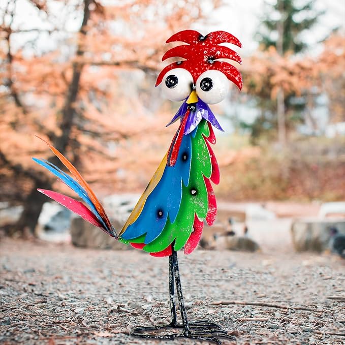 Natelf Outdoor Wacky Metal Rooster Yard Statue Decoration Roosters Decor Garden Statues Chicken Figurine Outside Decorations for Courtyard-VerdiqueGarden
