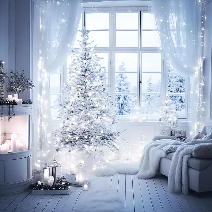 JMEXSUSS 66ft 200 LED White Christmas Lights Indoor Bedroom, Connectable White String Lights Outdoor Clear Wire, 8 Modes Twinkle String Lights Plug in for Room Tree Wedding Christmas Decoration-VerdiqueGarden