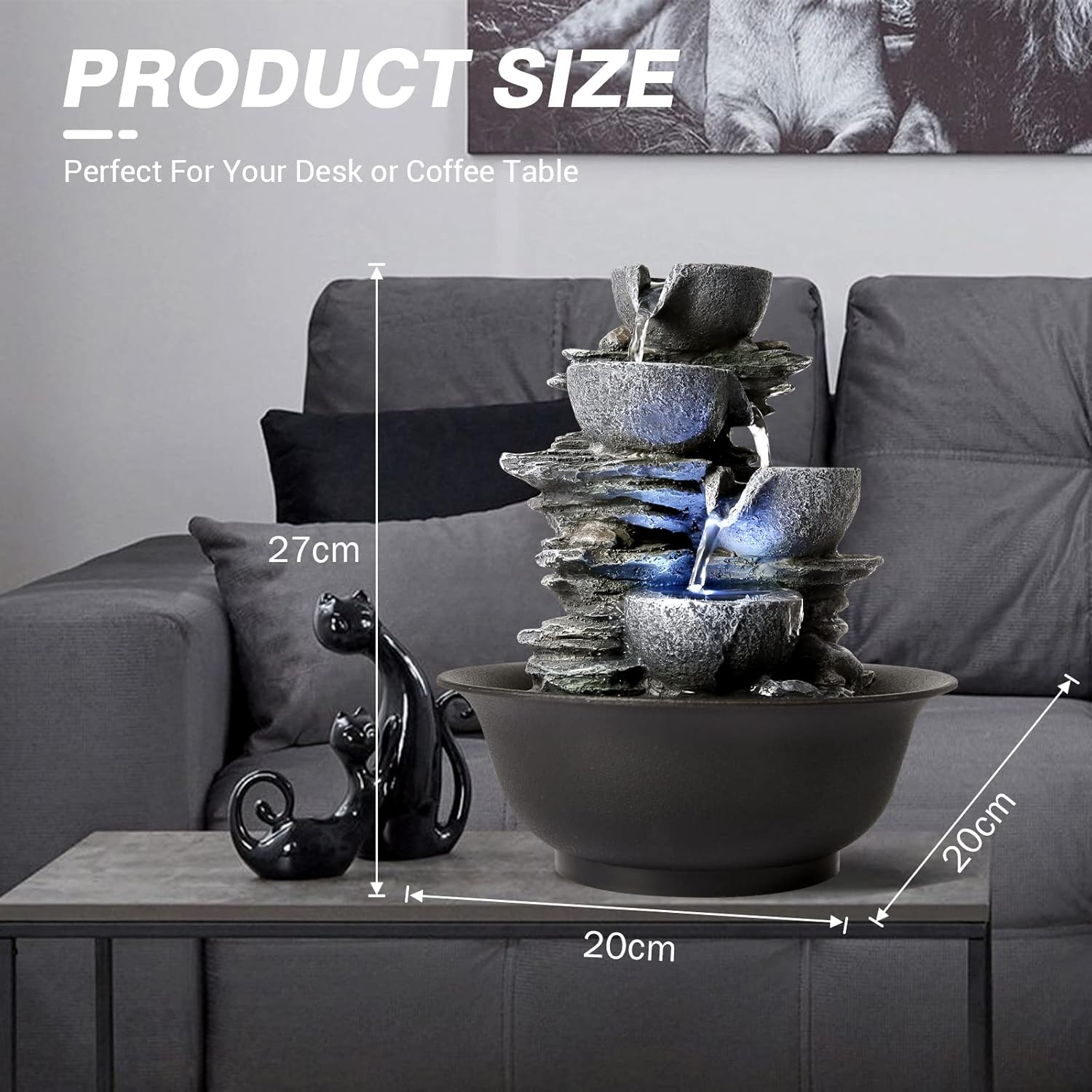 WICHEMI Indoor Water Fountain Tabletop Fountains Waterfall Fountain Indoor Water Feature Feng Shui Zen Meditation Cascading Desktop Fountains with LED Light for Home Office Indoor Decor (Style 15)-VerdiqueGarden