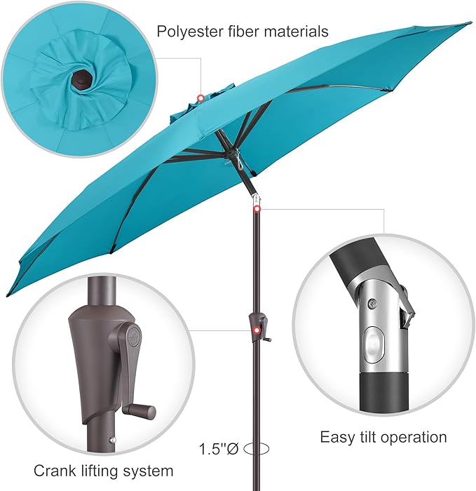 11ft Outdoor Patio Umbrella - Table Umbrella Waterprool UV Protection, Sombrillas de Patio with Push Button Tilt&Crank, Sun Umbrella for Pool, Porch, Garden, Deck, Backyard(Sky Blue)-VerdiqueGarden