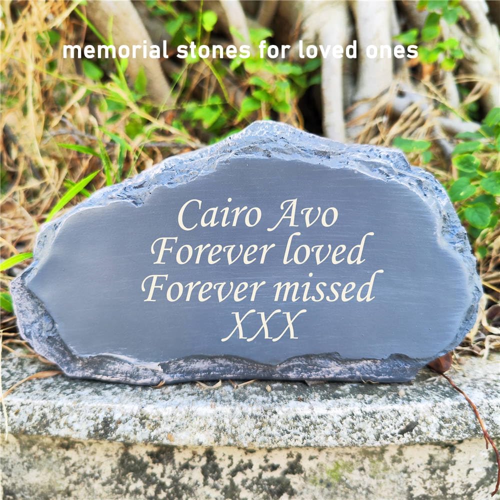 Personalized Garden Memorial Stones Engraved Rocks with Any Message, Decorative Grave Memorial Plaques Rocks for Loved Ones Outside Cemetery Decoration, Resin, 8" x 4.5" x 2.5"-VerdiqueGarden