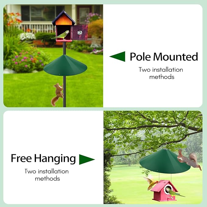 24-inch Large Outdoor Squirrel Baffles for Bird Feeders Pole, Squirrel Baffle with Metal Frame, Squirrel Guard for Bird Houses, Two Way Use, Green Color-VerdiqueGarden