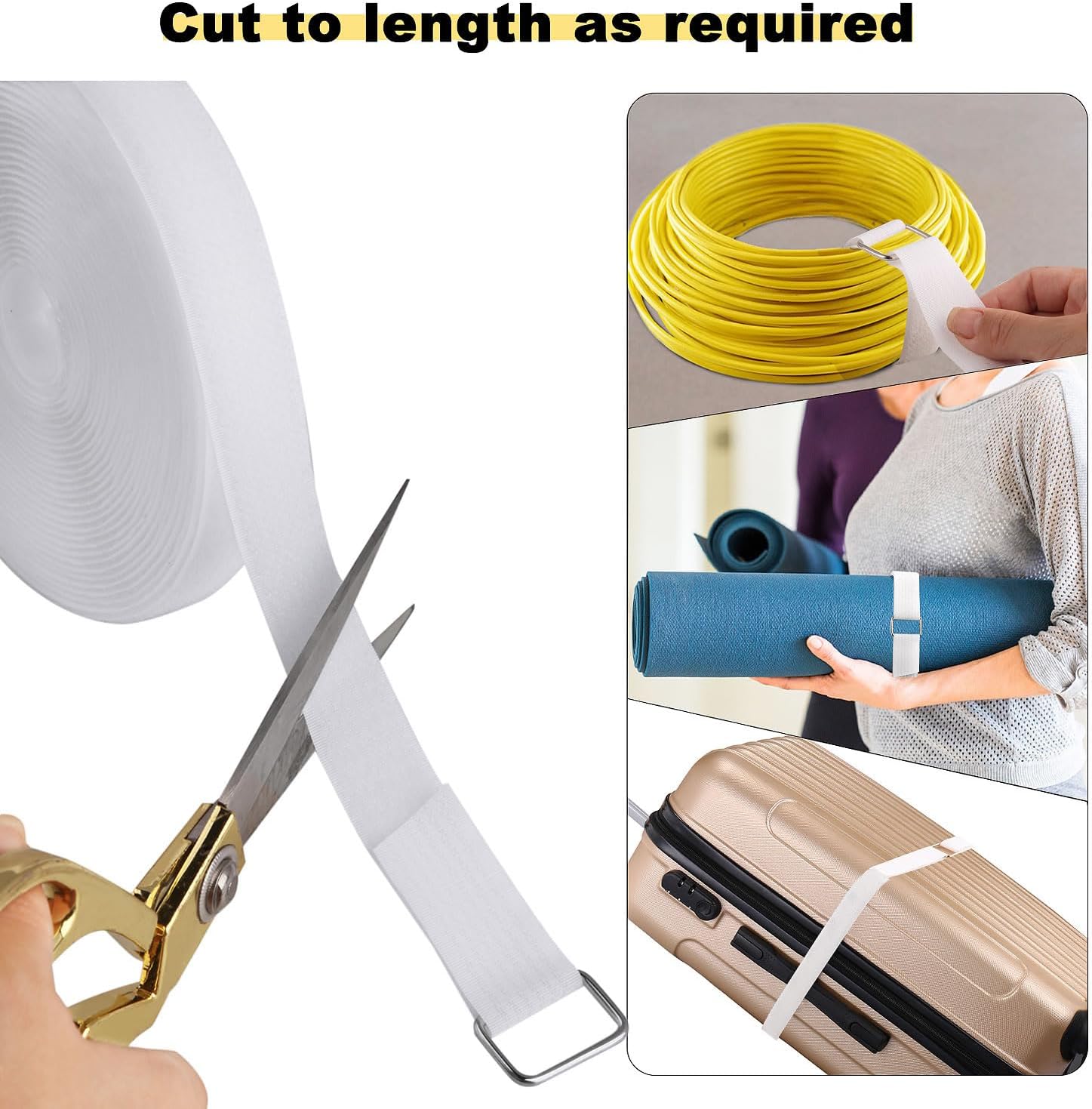 1"x16ft Hook and Loop Straps with 25 Metal Buckles, Adjustable Fastening Cable Straps, Cut-to-Length Cinch Strap, Reusable Nylon Securing Cord Ties for Organizer or Storage, 1 inch Wide, White-VerdiqueGarden