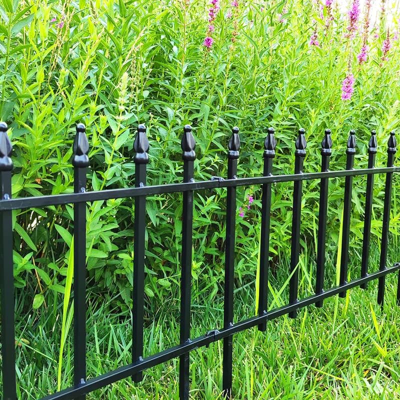 Metal Decorative Garden Fence 22" Wide x 18" High (5 Panels, Total Length 9.17 feet), Metal Border Folding Fence, Landscape Fencing for Flower Bed, Yard, Animal Barrier-VerdiqueGarden