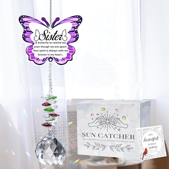 Sympathy Gifts for Loss of Sister, Sister Memorial Crystal Suncatcher Rainbow Maker,Memorial Gifts for Loss of Sister, in Memory of Sister, Bereavement Gifts for Loss of Sister-VerdiqueGarden