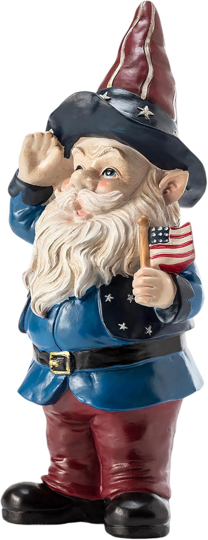 Alpine Corporation 12" Tall Outdoor Patriotic Garden Gnome Saluting Yard Statue Decoration-VerdiqueGarden