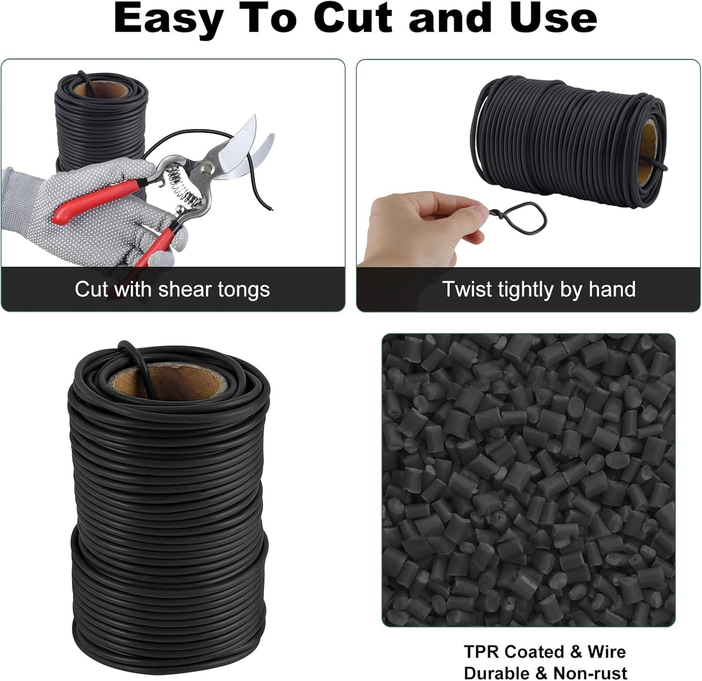 101 Feet Soft Plant Ties Black Plant Twist Ties, Plant ties for Support. for Plants Gardening Office Home, TPR Flexible Garden Ties Supplies with 3mm Diameter-VerdiqueGarden