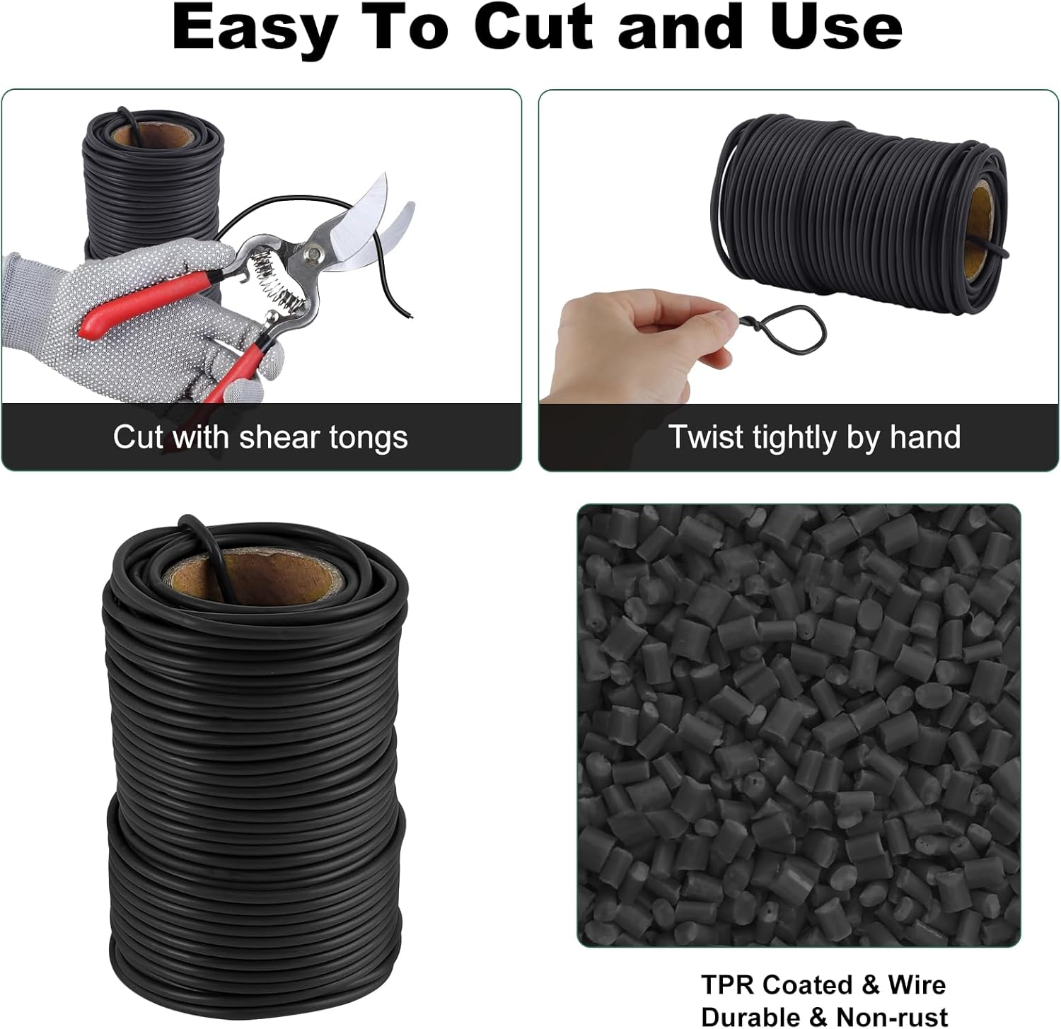 101 Feet Soft Plant Ties Black Plant Twist Ties, Plant ties for Support. for Plants Gardening Office Home, TPR Flexible Garden Ties Supplies with 3mm Diameter-VerdiqueGarden