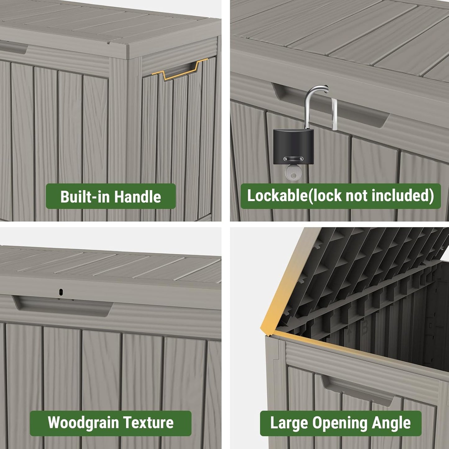 Mars Villa 45 Gallon Outdoor Storage Box, Resin Deck Box Waterproof, Storage Chest for Outside Patio Furniture Cushions, Pool Supplies, Garden Tools, UV Resistant and Weatherproof, Greige-VerdiqueGarden