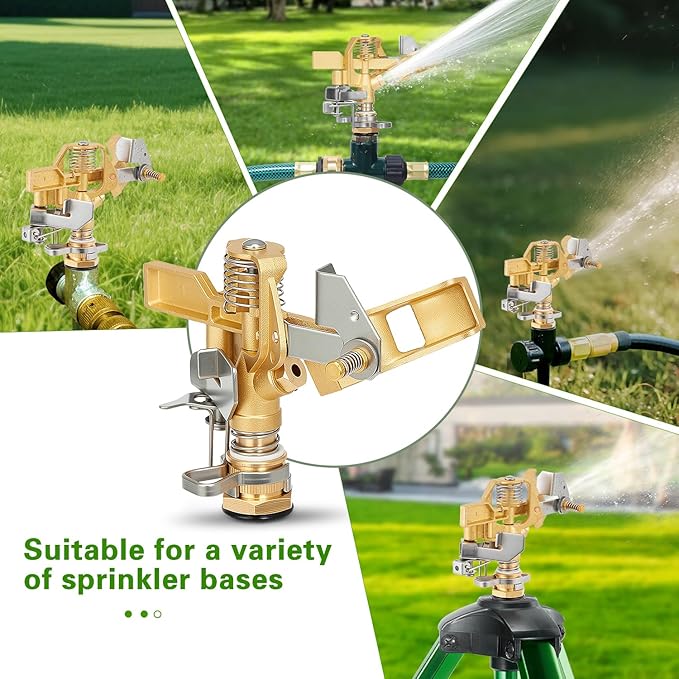 1/2 Inch Brass Sprinklers Head,Heavy Duty Water Sprinkler for Yard with 360 Degree Large Area Coverage Irrigation, Adjustable Impact Sprinklers Head Nozzle for Grass Patio Garden Irrigation-VerdiqueGarden