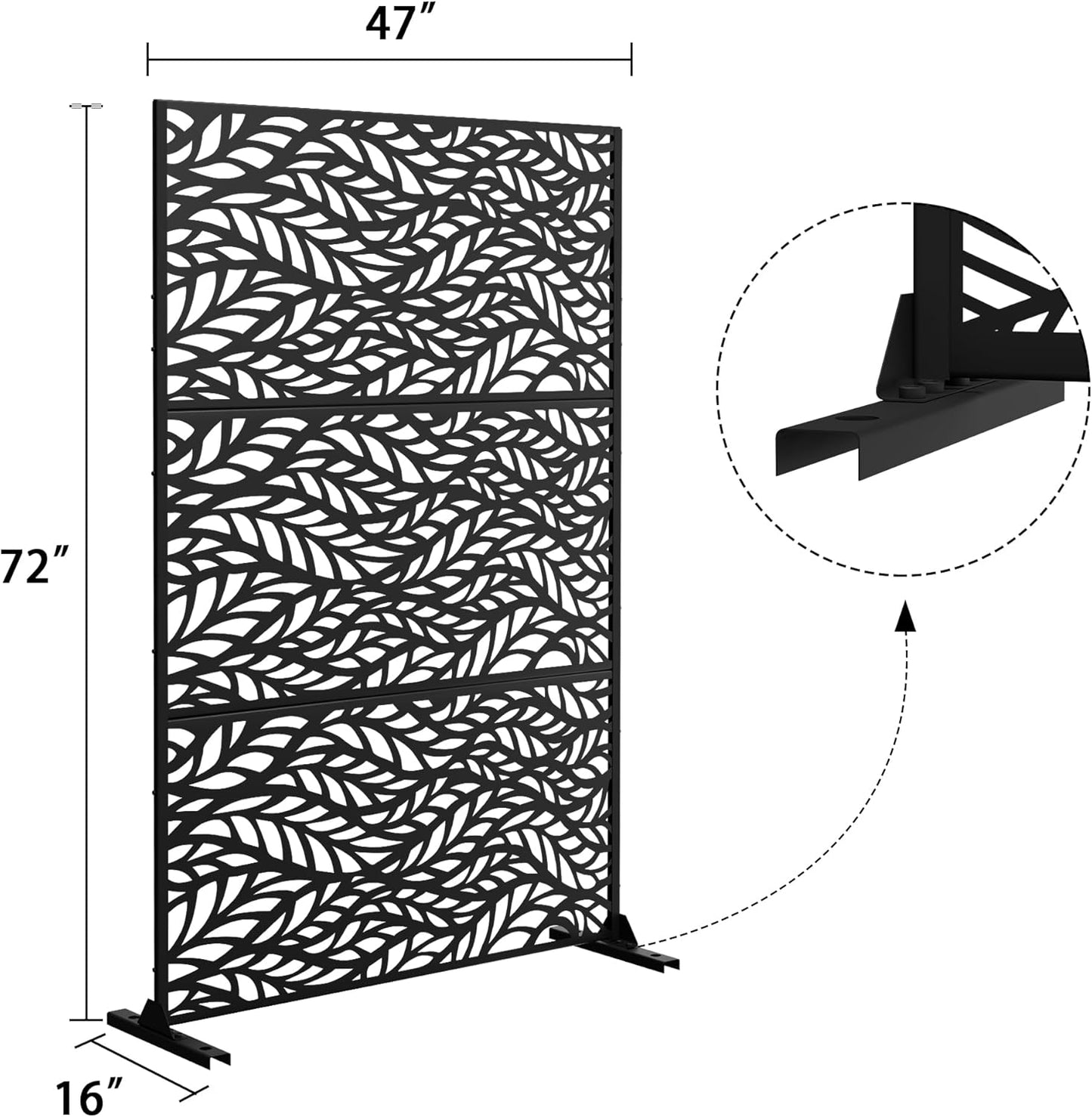 Metal Privacy Screen Outdoor 72" H×47" W,Freestanding Decorative Privacy Screen for Balcony Yard&Garden,Privacy Fence-Black&Leaves-VerdiqueGarden
