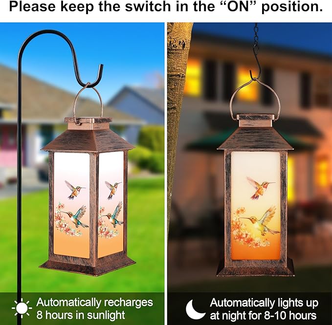Solar Lantern Outdoor Waterproof Hummingbird Garden Decor Birthday Gifts for Women Mom and Grandma Solar LED Plastic Decorative Hanging Light for Yard(Hummingbird )-VerdiqueGarden